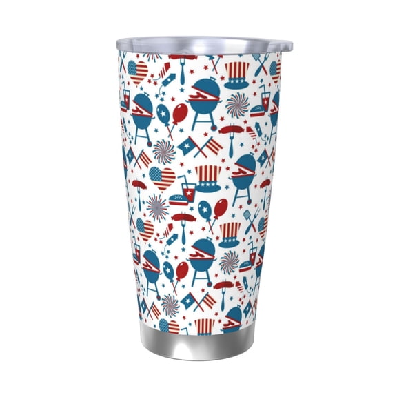 Logiee Fourth Of July Party Print 20OZ Car Cup with Lid, Stainless Steel Vacuum Insulated Double Wall Travel Tumbler, Durable Insulated Coffee Mug,Thermal Cup with Straw-Without Straw