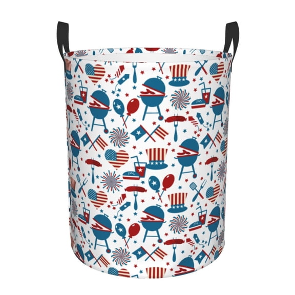 Logiee Fourth Of July Party Print Laundry Hamper,Dirty Clothes Hamper Storage Basket for Bathroom Bedrooms College Dorm, Circular Hamper with Handles,Collapsible Laundry Baskets-Small