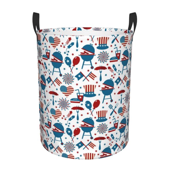 Logiee Fourth Of July Party Print Laundry Hamper,Dirty Clothes Hamper Storage Basket for Bathroom Bedrooms College Dorm, Circular Hamper with Handles,Collapsible Laundry Baskets-Small