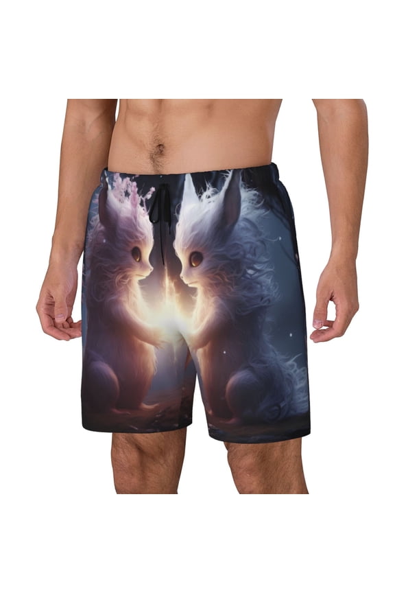 Fox Couple Print Men's Swim Trunk,Quick Dry Board Shorts ,Men's Swim Trunks with Compression Liner, Bathing Suits with Pockets-XX-Large