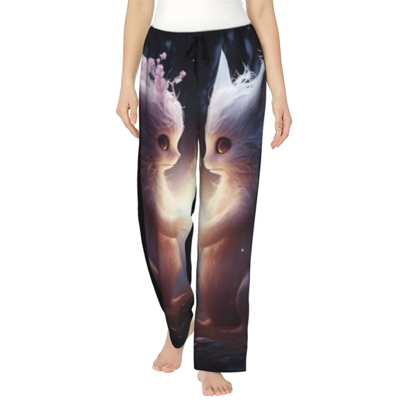 Logiee Fox Couple Print Women Pajama Pants,Comfy Pj Bottom with Pockets & Drawstring,Stretch Casual Sleepwear-Small