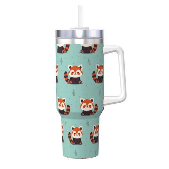 Logiee Fox Print 40OZ Ice Bully Cup with Handle and Straw, Double Wall Stainless Steel Tumbler,Travel Coffee Cup with Lid, Summer Insulation and Cooling Cup