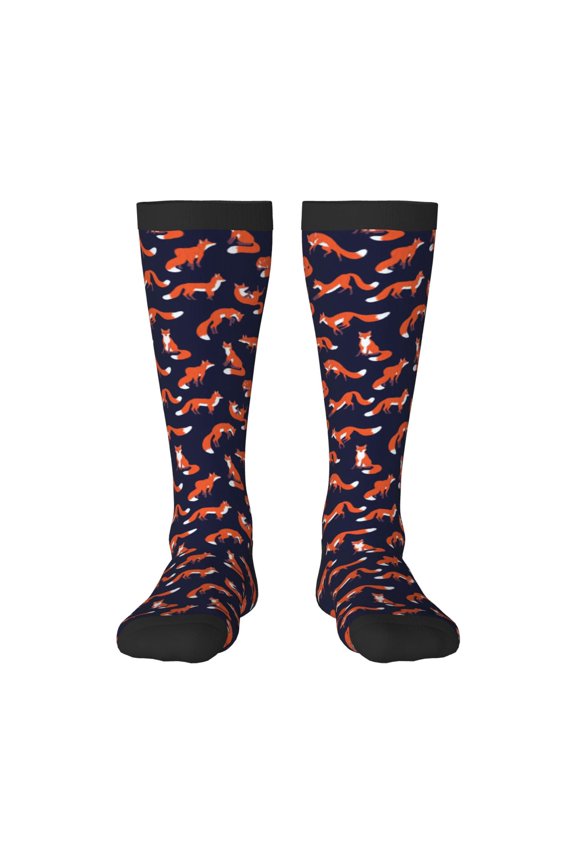Foxes In Different Poses Print Gift Stocking Stuffers,Adult Stockings,Novelty Socks,Funny Socks Birthday Running Walking Sleeping