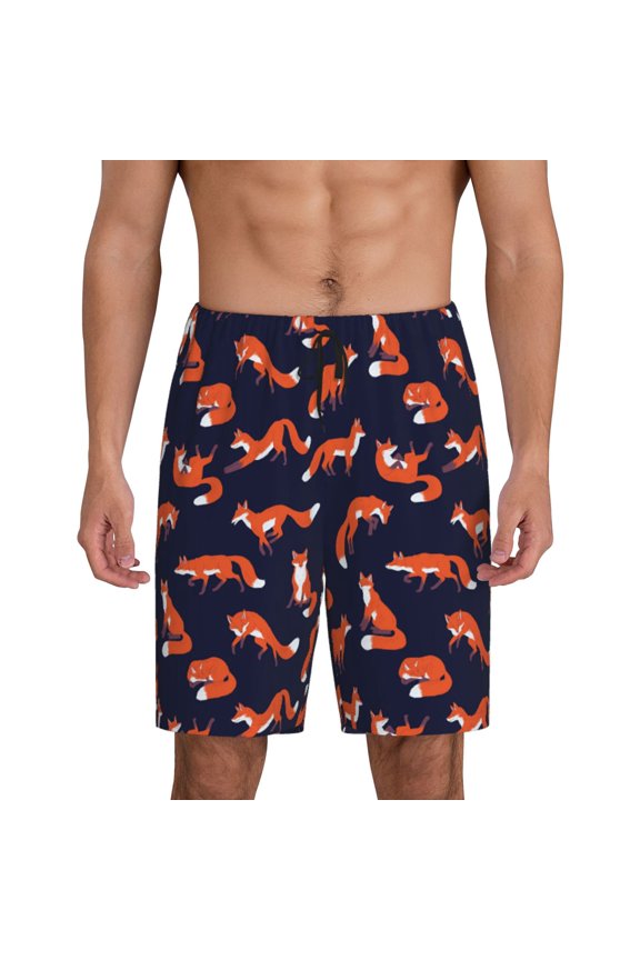 Foxes In Different Poses Print Men's Pajama Shorts with Drawstring & Pockets,Sleep Shorts for Men,Sleepwear Bottoms,Elastic Waistband Loungewear-Large