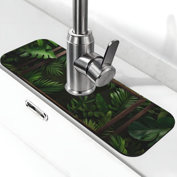 Logiee Framed Greenery Wall Art Print Kitchen Sink Splash Guard Faucet Mat for Splash Guard Behind Faucet Drip Catcher for Kitchen,Bathroom,Sink Mat,Dish Drying Mat,Bathroom-15" X 5.5"