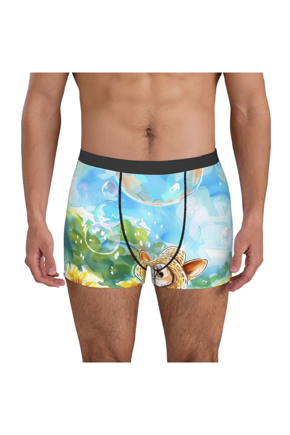 French Bulldog Sunflowers Bubbles Print Mens Boxer Briefs,Boxer Briefs for Men,Breathable Stretch Underwear,Boys Boxer Briefs-Medium