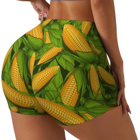 Logiee Fresh Corn 1 Print Women's Biker Shorts,Workout Gym Shorts,Scrunch Shorts,Tummy Control Hidden Scrunch Running Yoga Shorts-