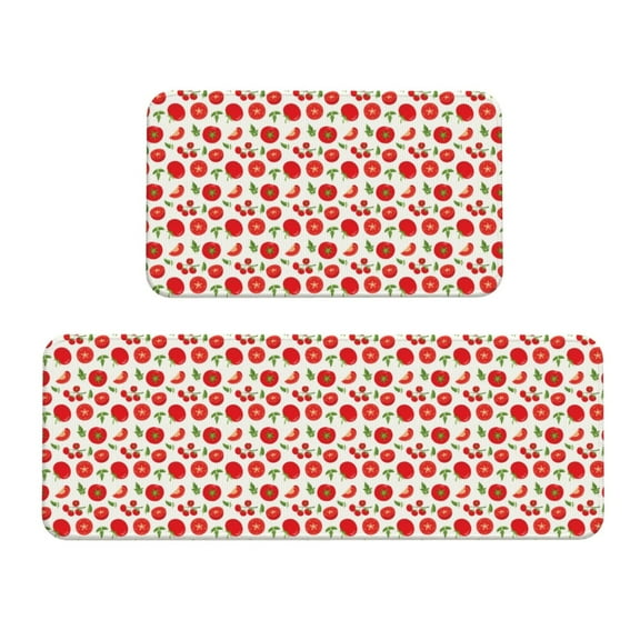 Logiee Fresh Red Tomato Print Kitchen Mats for Floor Sets of 2,Waterproof Kitchen Rugs,Non Slip Comfort Standing Mat Rug for Home,Runner,Sink,Office,Laundry