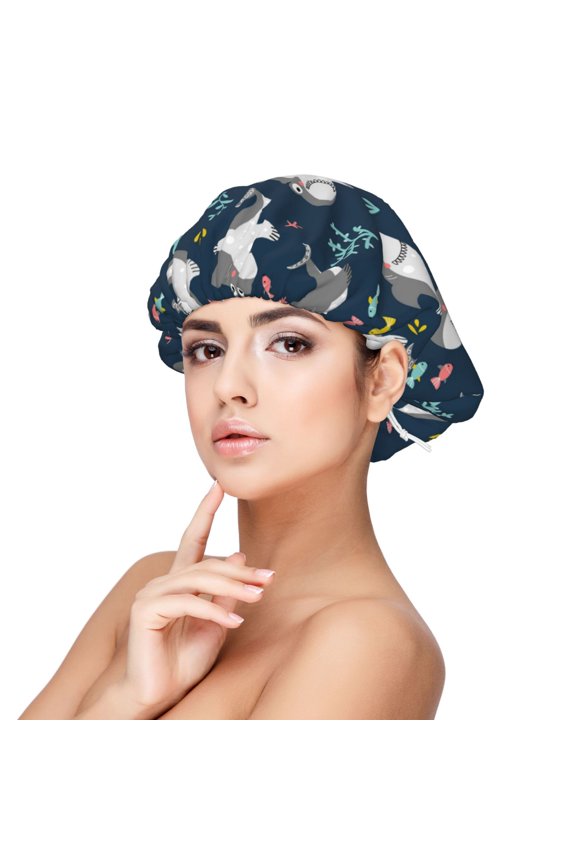 Friendly Sharks Print Silk Bonnet Satin Bonnet for Sleeping Women and Men,Double Layer Hair Bonnet for Curly Braids Hair