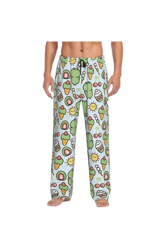 Frog With Sweet Print Pajama Pants for Men,Men’s Pajama Bottoms,Mens PJ Pants with Pockets & Button Fly-Medium