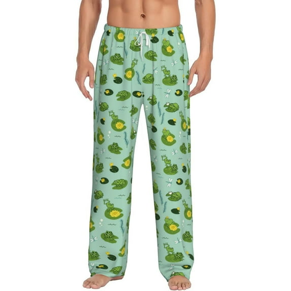 Logiee Froggs In The Lake Print Pajama Pants for Men,Men’s Pajama Bottoms,Mens PJ Pants with Pockets & Button Fly-Small