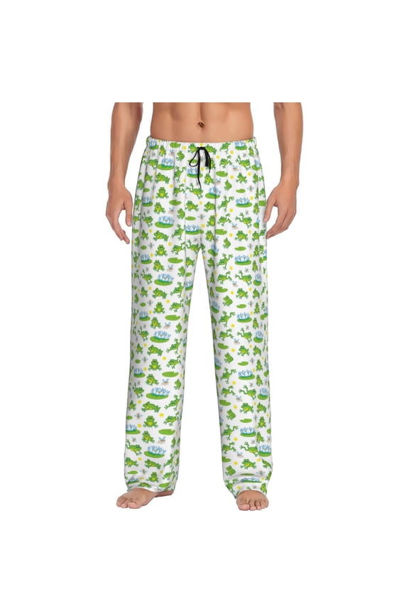 Frogs Jumping Print Pajama Pants for Men,Men’s Pajama Bottoms,Mens PJ Pants with Pockets & Button Fly-X-Large