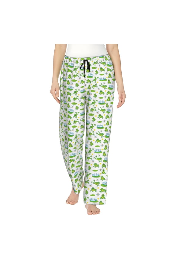 Frogs Jumping Print Women Pajama Pants,Comfy Pj Bottom with Pockets & Drawstring,Stretch Casual Sleepwear-X-Large