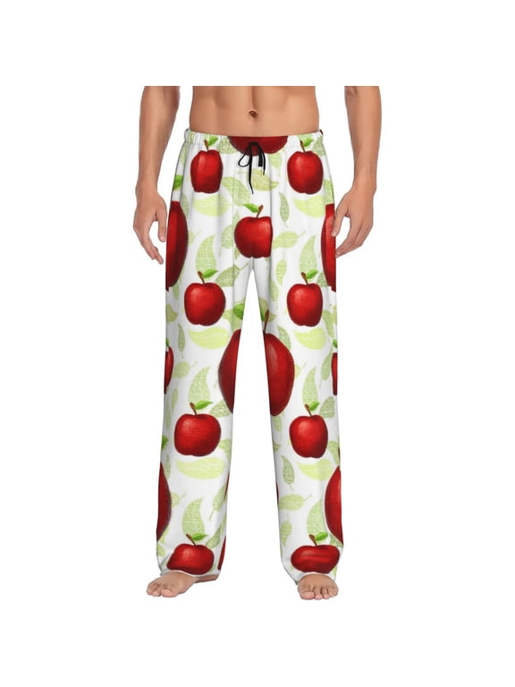 Fruit Apples Print Pajama Pants for Men,Men’s Pajama Bottoms,Mens PJ Pants with Pockets & Button Fly-Small