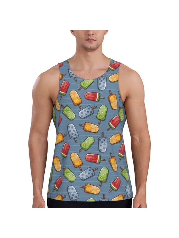 Fruit Ice Cream Print Men's Workout Tank Top,Quick Dry Workout Tank Top,Gym Muscle Tee,Fitness Bodybuilding Sleeveless T Shirt-Small