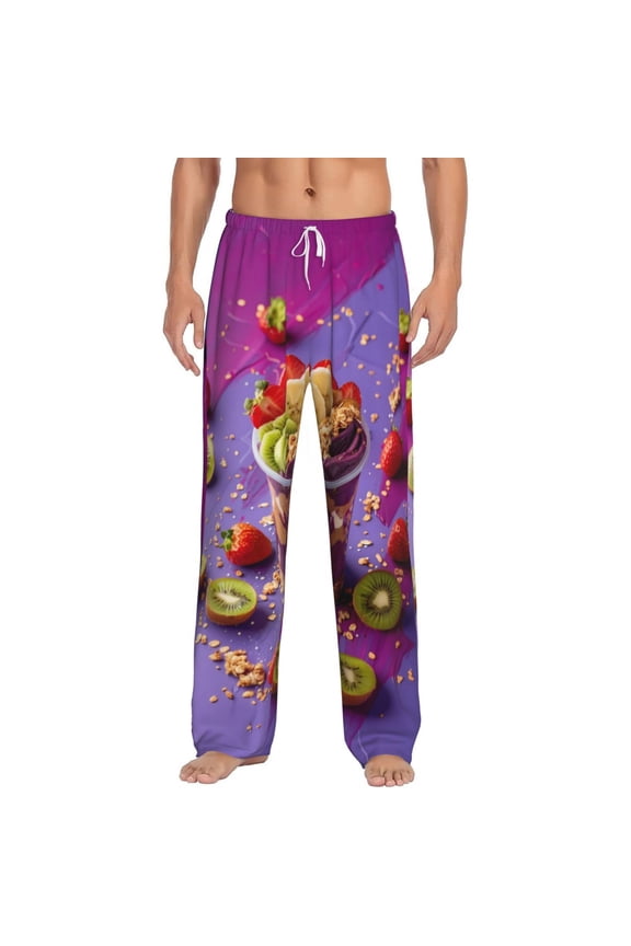 Fruit Parfait Colorful Print Pajama Pants for Men,Men’s Pajama Bottoms,Mens PJ Pants with Pockets & Button Fly-Large