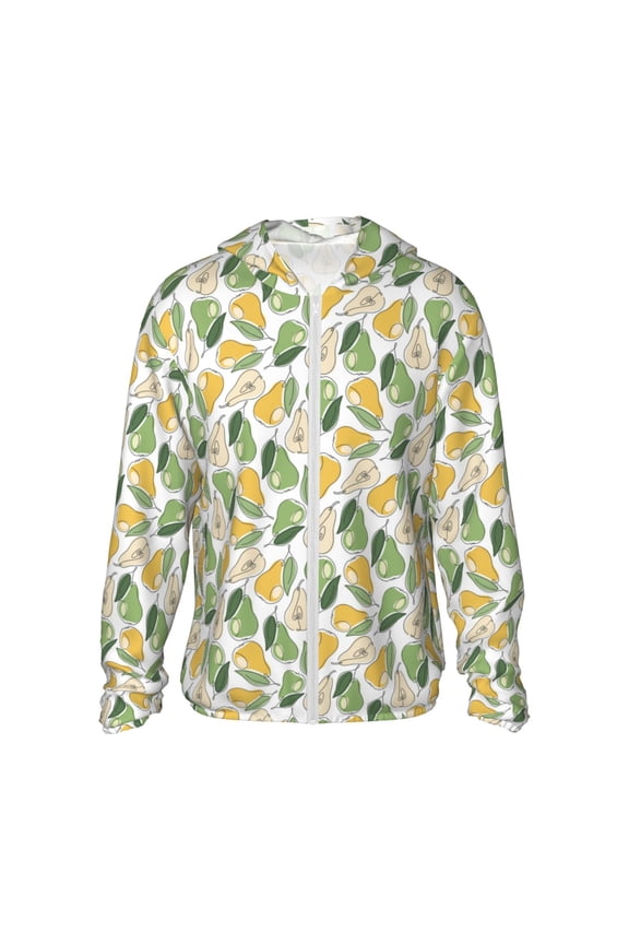 Fruit Pears Print Men's Women Light Jacket Full Zip Sun Protection Hoodie Long Sleeve Sun Shirts for Men Hiking Fishing Zip Pockets-Small