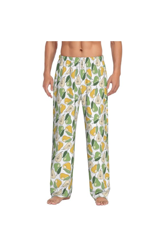 Fruit Pears Print Pajama Pants for Men,Men’s Pajama Bottoms,Mens PJ Pants with Pockets & Button Fly-Medium