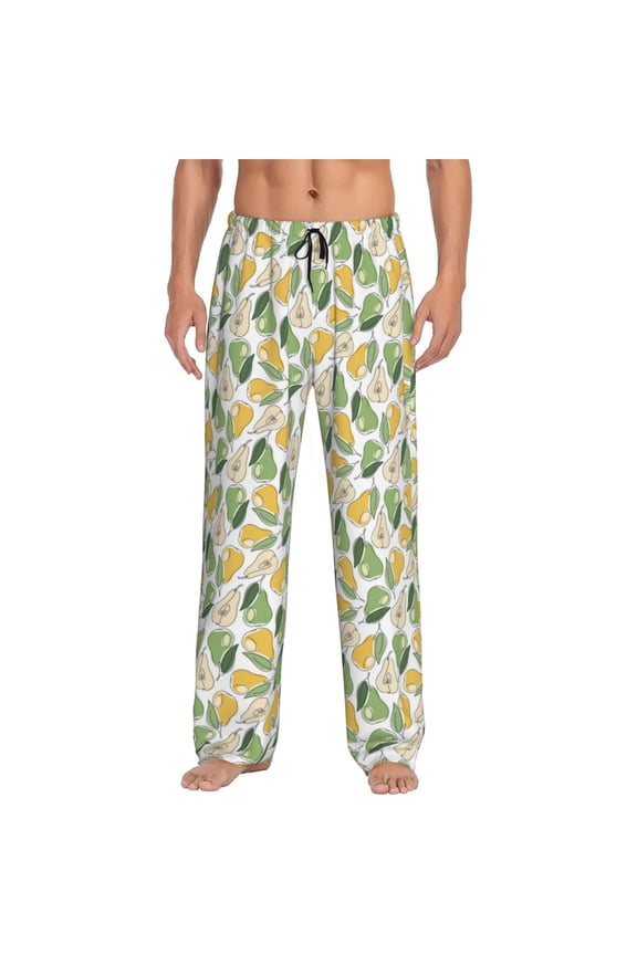 Fruit Pears Print Pajama Pants for Men,Men’s Pajama Bottoms,Mens PJ Pants with Pockets & Button Fly-XX-Large