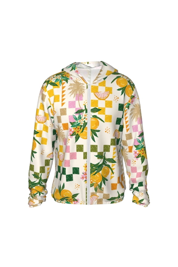 Fruit Print Men's Women Light Jacket Full Zip Sun Protection Hoodie Long Sleeve Sun Shirts for Men Hiking Fishing Zip Pockets-XX-Large
