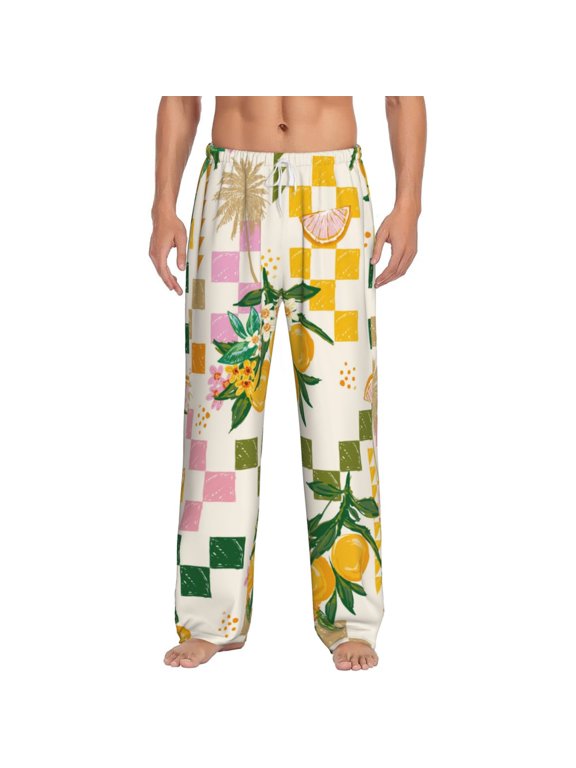 Fruit Print Pajama Pants for Men,Men’s Pajama Bottoms,Mens PJ Pants with Pockets & Button Fly-3X-Large