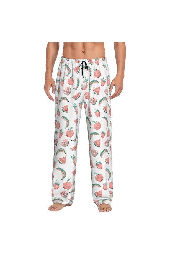 Fruit Print Pajama Pants for Men,Men’s Pajama Bottoms,Mens PJ Pants with Pockets & Button Fly-Medium