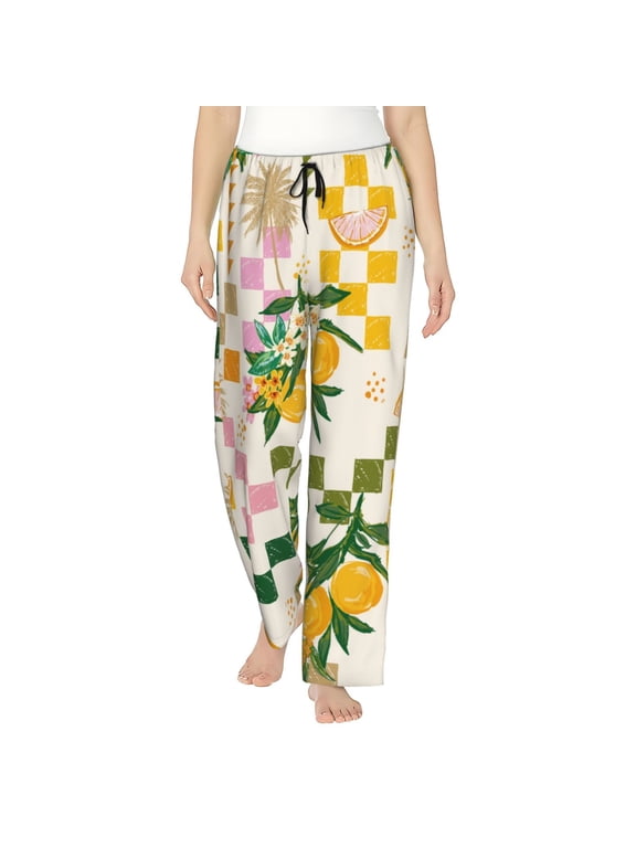 Fruit Print Women Pajama Pants,Comfy Pj Bottom with Pockets & Drawstring,Stretch Casual Sleepwear-Medium
