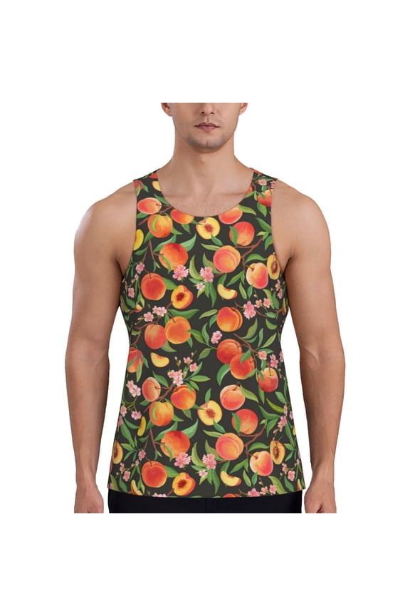 Fruits Peach Print Men's Workout Tank Top,Quick Dry Workout Tank Top,Gym Muscle Tee,Fitness Bodybuilding Sleeveless T Shirt-3X-Large