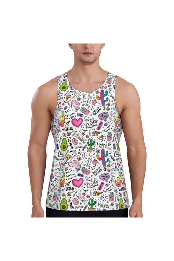 Fun Animal with Unicorn Print Men's Workout Tank Top,Quick Dry Workout Tank Top,Gym Muscle Tee,Fitness Bodybuilding Sleeveless T Shirt-Small