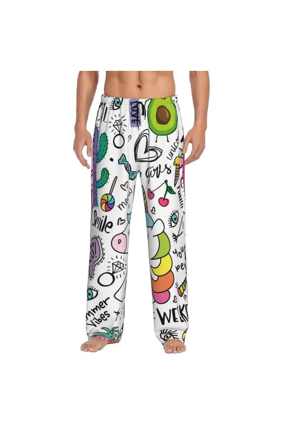 Fun Animal with Unicorn Print Pajama Pants for Men,Men’s Pajama Bottoms,Mens PJ Pants with Pockets & Button Fly-X-Large