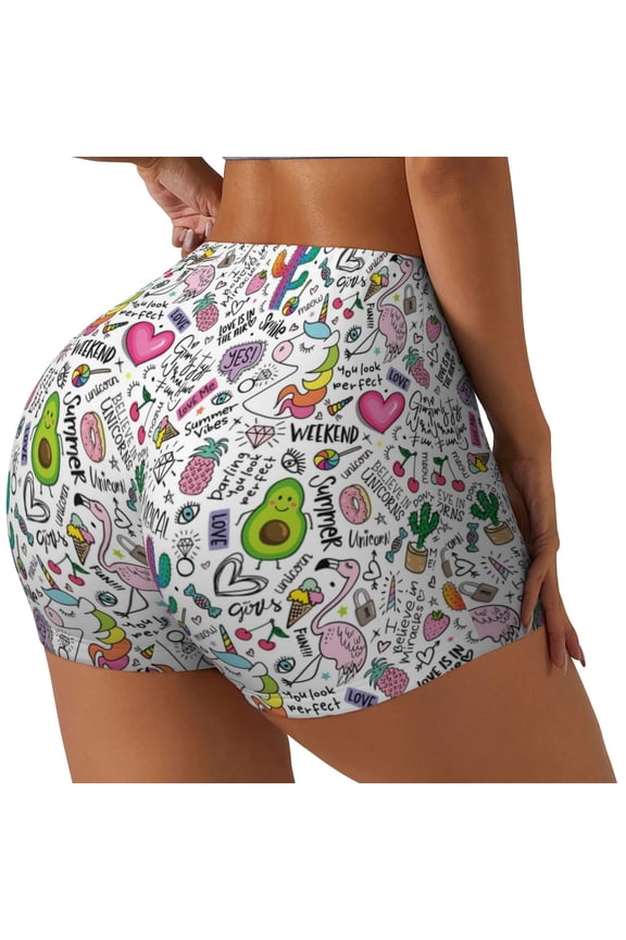 Fun Animal with Unicorn Print Women's Biker Shorts,Workout Gym Shorts,Scrunch Shorts,Tummy Control Hidden Scrunch Running Yoga Shorts-XX-Large