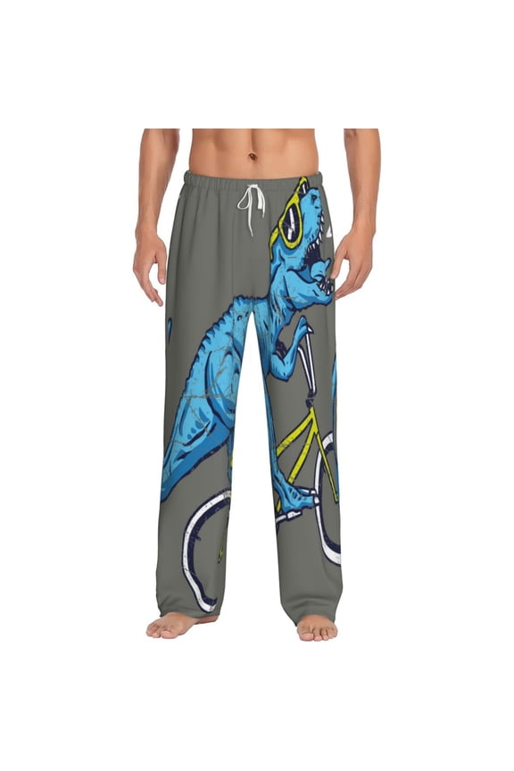 Fun Riding Dinosaur Print Pajama Pants for Men,Men’s Pajama Bottoms,Mens PJ Pants with Pockets & Button Fly-XX-Large