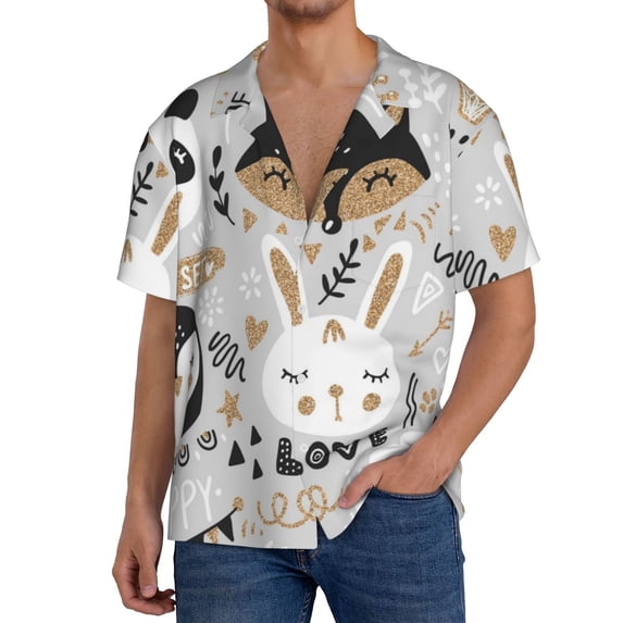 Logiee Funny Animals Series Print Men's Button Down Shirts Short Sleeve, Summer Beach Shirts,Vacation Wedding Shirts,Men's Casual Button-Down Shirts with Pocket-XX-Large