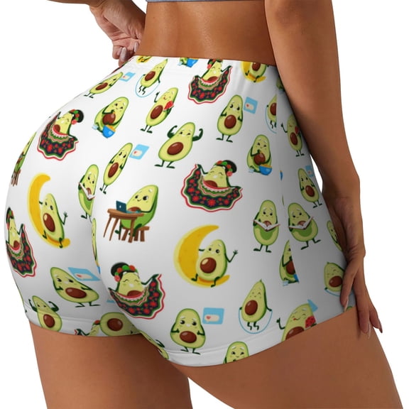 Logiee Funny Avocado In Mexican Clothes Print Women's Biker Shorts,Workout Gym Shorts,Scrunch Shorts,Tummy Control Hidden Scrunch Running Yoga Shorts-XX-Large