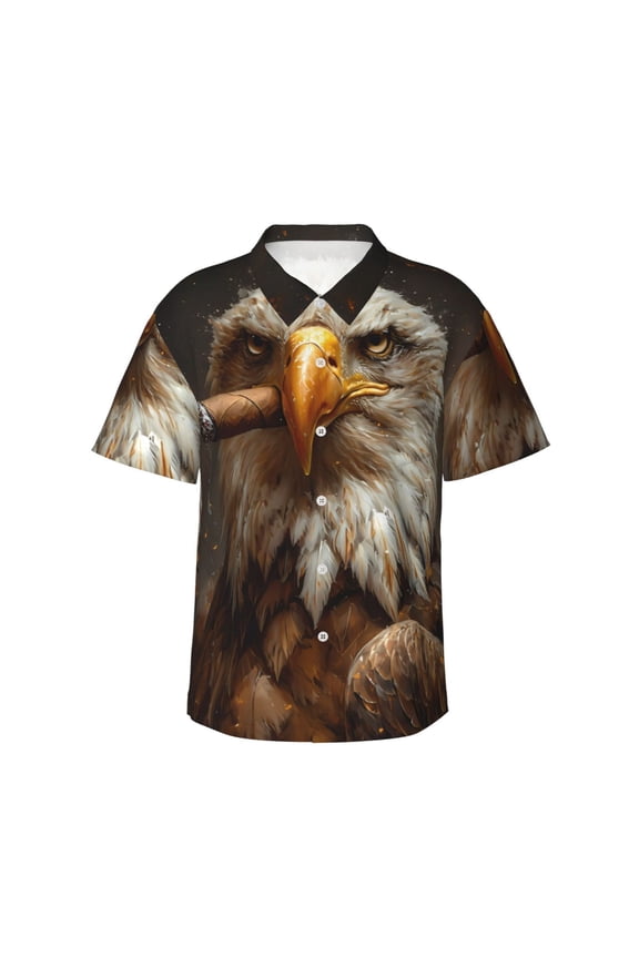 Funny Bald Eagle Print Mens Hawaiian Shirts,Loose-Fit Short Sleeve Button Down Tropical Aloha Beach Shirt,Summer Vacation Wedding Tops,Large
