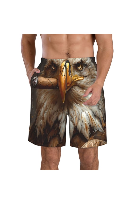 Funny Bald Eagle Print Mens Swim Trunks Quick Dry Board Shorts,Breathable Hawaii Beach Shorts Swimwear Bathing Suits-Small