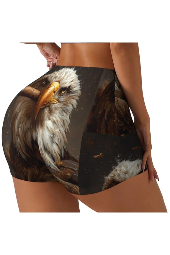 Funny Bald Eagle Print Women's Biker Shorts,Workout Gym Shorts,Scrunch Shorts,Tummy Control Hidden Scrunch Running Yoga Shorts-XX-Large