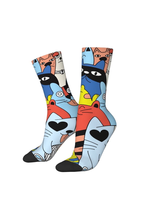 Funny Cats Print Adult Socks for Men & Women,Calf Socks, Ankle Socks,Boots Socks,Breathable Casual Sock,Unisex Crew Socks