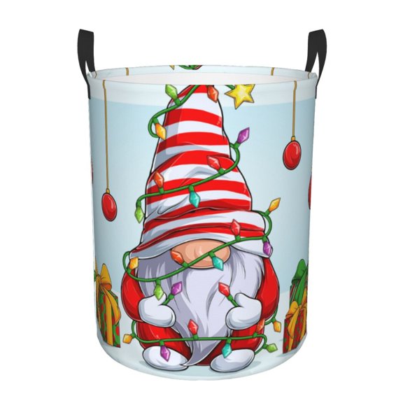 Logiee Funny Christmas Gnome Print Laundry Hamper,Dirty Clothes Hamper Storage Basket for Bathroom Bedrooms College Dorm, Circular Hamper with Handles,Collapsible Laundry Baskets-Small