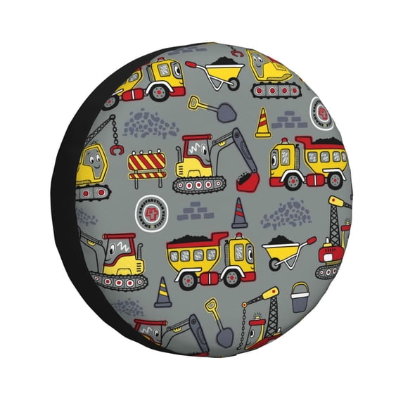 Logiee Funny Construction Print Spare Tire Cover, Universal Wheel Protectors,Waterproof Dust-Proof UV Sun Wheel Tire Cover,Fit for SUV, RV, Travel Trailer, Truck-14 inch