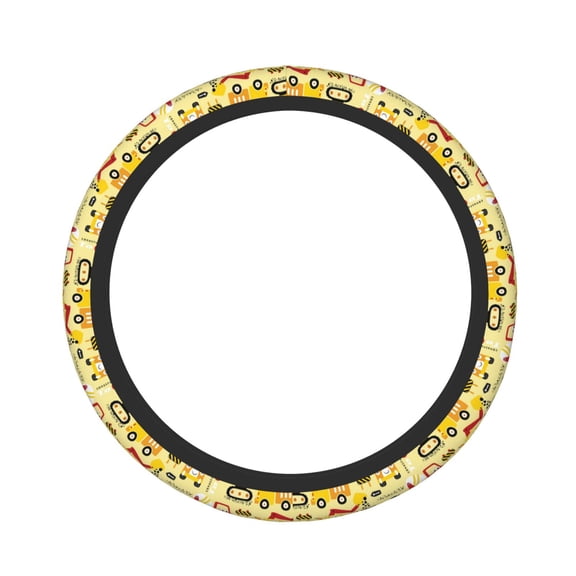 Logiee Funny Construction Vehicles Print Breathable Elastic Steering Wheel Cover, Non-Slip Stretch Steering Wheel Protector,Universal 15 Inch Fit Auto, Suvs, Truck