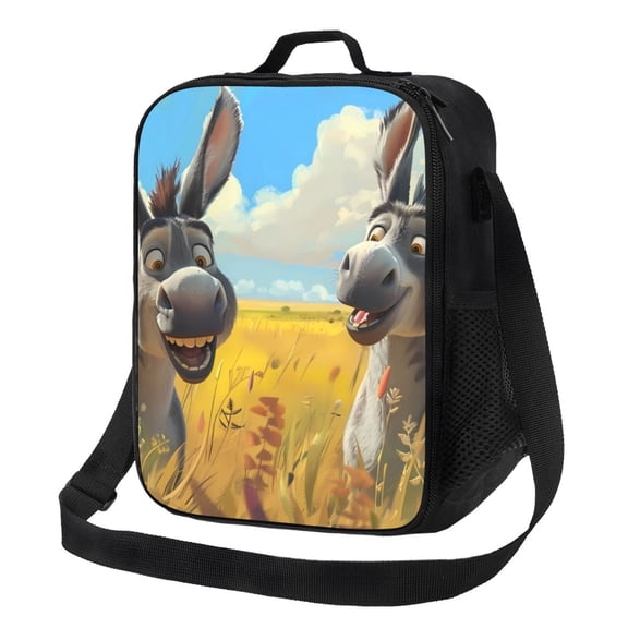 Logiee Funny Countryside Donkey Print Insulated Lunch Bag for Women/Men, Reusable Lunch Box for Office Work School Picnic Beach,Leakproof Freezable Cooler Bag with Shoulder Strap