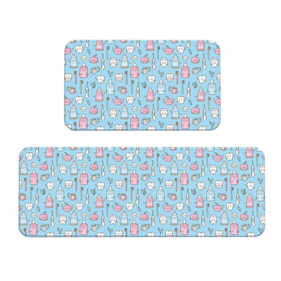 Logiee Funny Cute Teeth Print Kitchen Mats for Floor Sets of 2,Waterproof Kitchen Rugs,Non Slip Comfort Standing Mat Rug for Home,Runner,Sink,Office,Laundry
