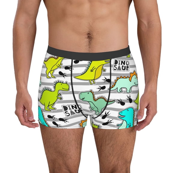 Logiee Funny Dinosaurs on Stripes Print Mens Boxer Briefs,Boxer Briefs for Men,Breathable Stretch Underwear,Boys Boxer Briefs-Small