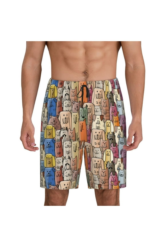Funny Dogs Family Print Men's Pajama Shorts with Drawstring & Pockets,Sleep Shorts for Men,Sleepwear Bottoms,Elastic Waistband Loungewear-Small