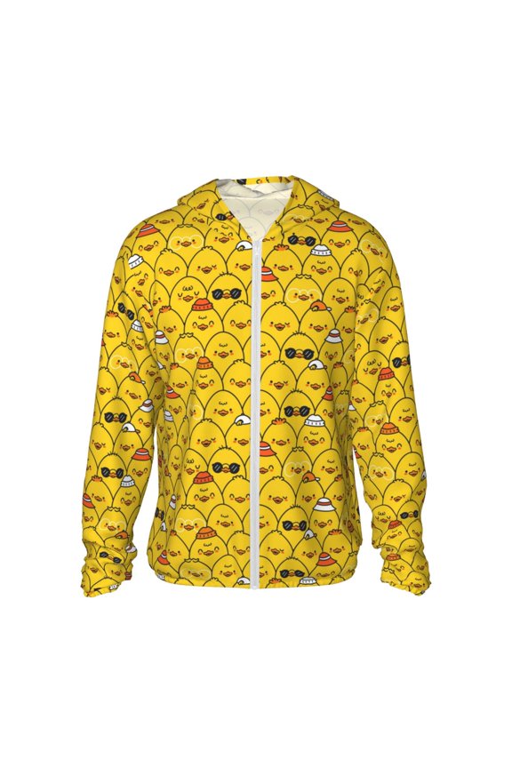 Funny Ducks Print Men's Women Light Jacket Full Zip Sun Protection Hoodie Long Sleeve Sun Shirts for Men Hiking Fishing Zip Pockets-Large