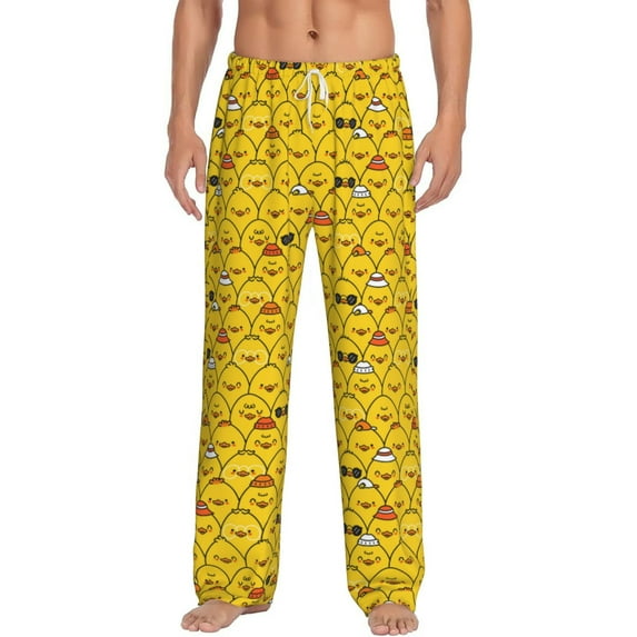 Logiee Funny Ducks Print Pajama Pants for Men,Men’s Pajama Bottoms,Mens PJ Pants with Pockets & Button Fly-Small