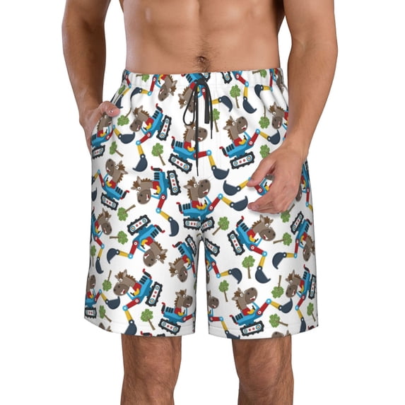 Logiee Funny Excavator Print Mens Swim Trunks Quick Dry Board Shorts,Breathable Hawaii Beach Shorts Swimwear Bathing Suits-3X-Large