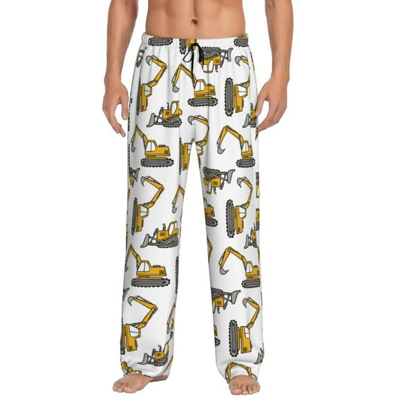 Logiee Funny Excavator Print Pajama Pants for Men,Men’s Pajama Bottoms,Mens PJ Pants with Pockets & Button Fly-Small