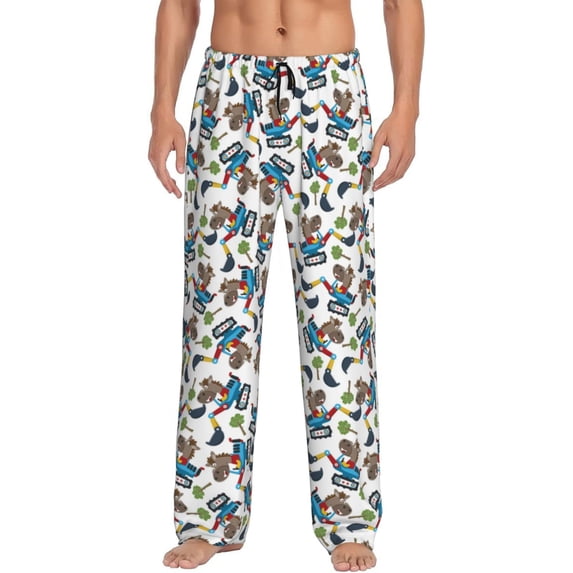 Logiee Funny Excavator Print Pajama Pants for Men,Men’s Pajama Bottoms,Mens PJ Pants with Pockets & Button Fly-X-Large